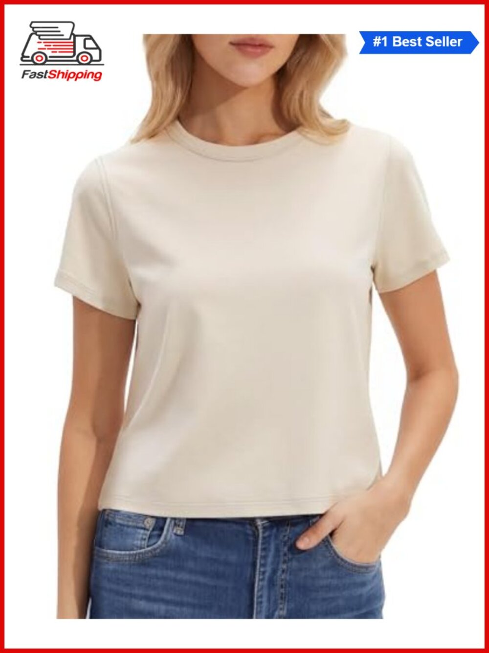 Cotton Blend Boxy Cropped Crewneck T-Shirt Casual Basic Tee